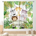 Jungle Safari Animals Curtains, Cartoon Animals Lion Giraffe Elephant Woodland Tropical Leaf Green Window Drapery for Kids Boys Girls Baby Living Room Bedroom Nursery 2 Panels, 84"x84" Inch