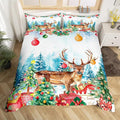 Manfei Merry Christmas Duvet Cover King Size,Watercolor Christmas Trees Gifts Wild Moose Super Soft Bedding Set for Boys Girls,Winter Happy New Year Comforter Cover Bedding 3 Piece (No Comforter)