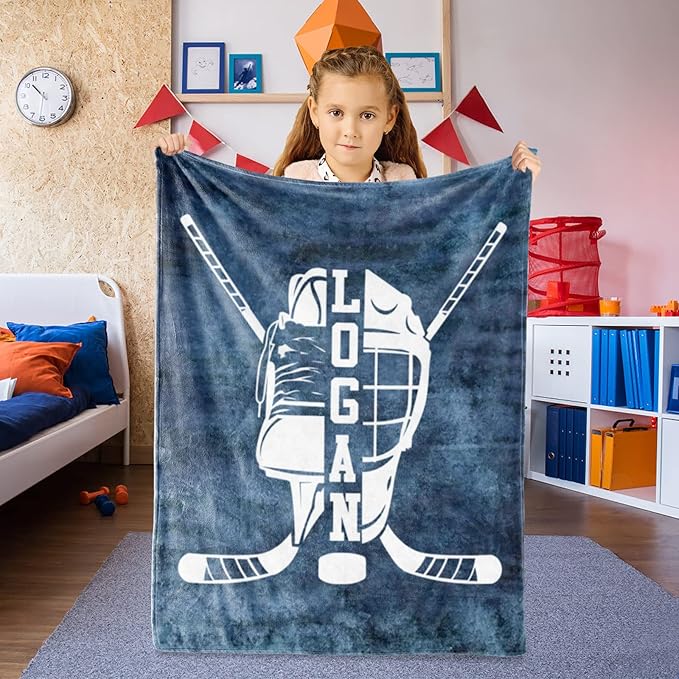 Custom Name Number Hockey Blanket: Personalized Gift for 0-3 Months Baby Nursery Blankets - Toddler Kids Boy Girl Adults Bedding Essentials(50 * 60inch)