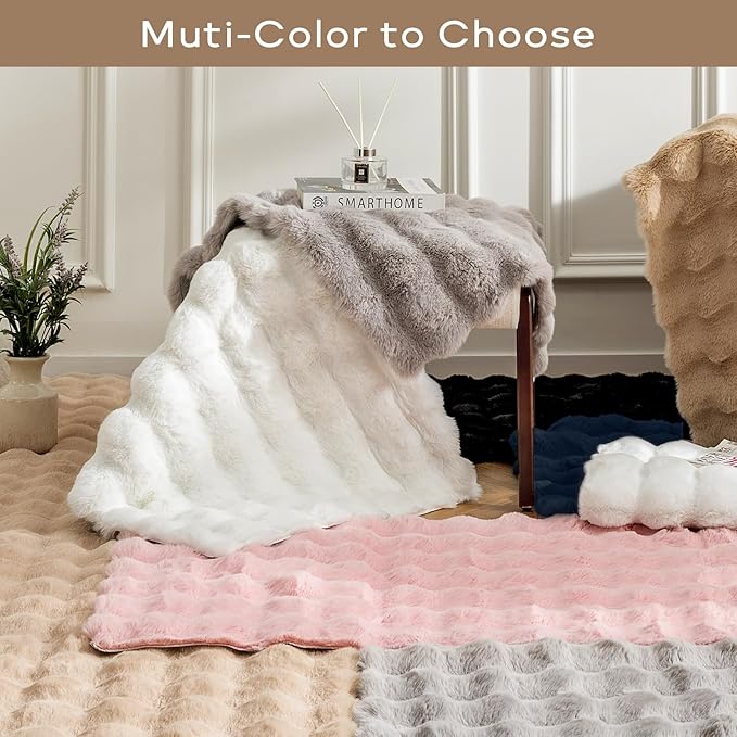 Ashler Faux Rabbit Fur Rug, Black 5x7 FT Fluffy Soft Area Rug, Rectangle Fuzzy Carpet for Living Room, Bedroom, Machine Washable Shaggy Nursery Rug - 3D Bubble Rug