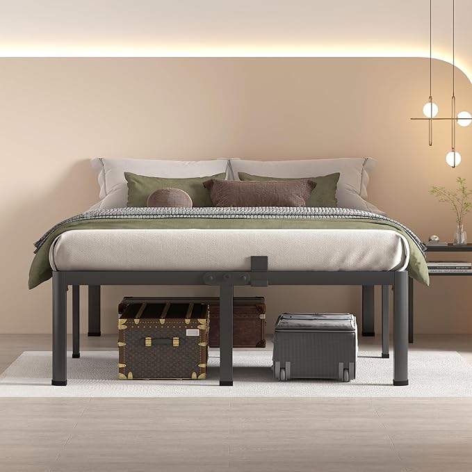 MAF 12 Inch California King Metal Platform Bed Frame with Round Corner Legs, Mattress Slide Stopper, 3000 LBS Heavy Duty Steel Slats Support, No Box Spring Needed, Noise Free