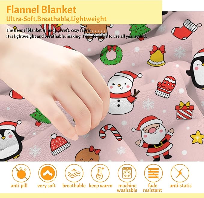 Ultra Soft Cute Christmas Blanket - Plush Cozy Holiday Blanket for Travel/Camping/Picnic - 50"x60" - Teens/Travel Size
