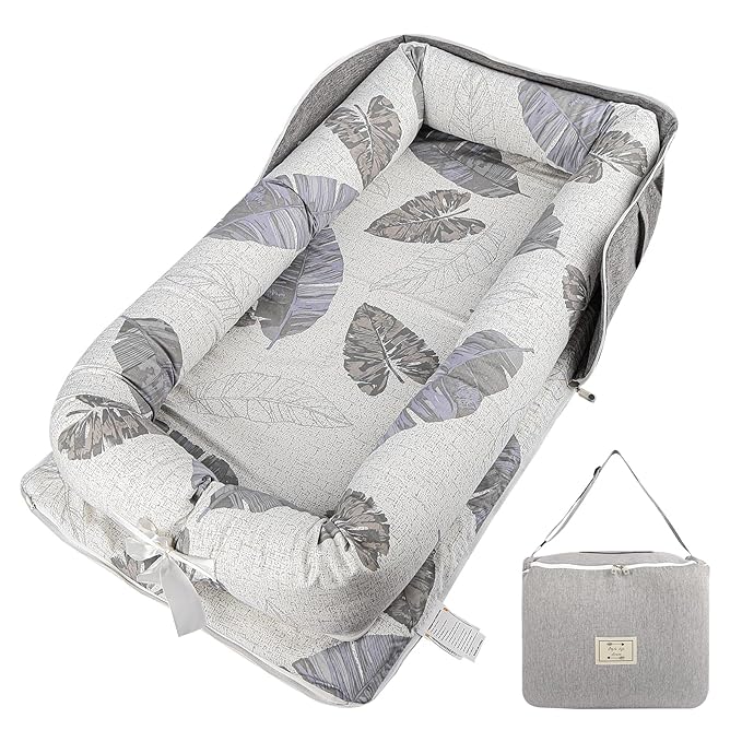 Baby Lounger, Foldable Cotton Baby Lounger Pillow for Newborn, Breathable & Soft Baby Nest for Home and Easy Travel, 0-12 Months Baby Nest Lounger Ideal Baby Essential Shower Gifts