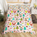 Manfei Christmas Duvet Cover Set King Size, Santa Claus Xmas Trees Animals Snowman Bedding Set 3pcs for Kids Girls, New Year Comforter Cover Soft Polyester Quilt Cover with 2 Pillowcases,No Comforter