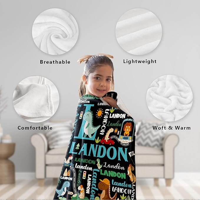 Custom Dinosaur Truck Blanket Gifts for Girls Boys Women - Super Soft Cozy Warm Throw Sheet for Couch Bed Sofa Office Decor All Season 50"x60" for Teens