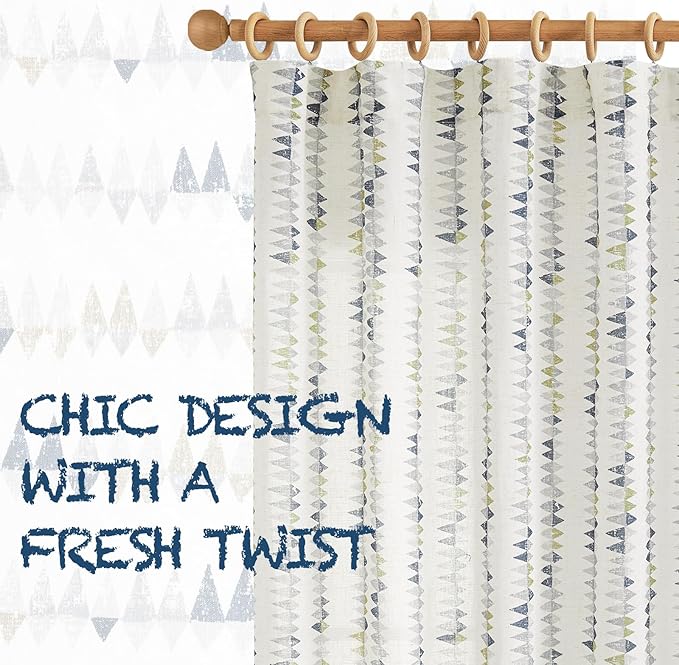 jinchan Linen Nursery Curtains for Living Room Boho Curtains for Bedroom Kids Room 63 Inches Long Geometric Printed Farmhouse Drapes Rod Pocket Window Treatment Curtain Set of 2 Panels Indigo-Gray