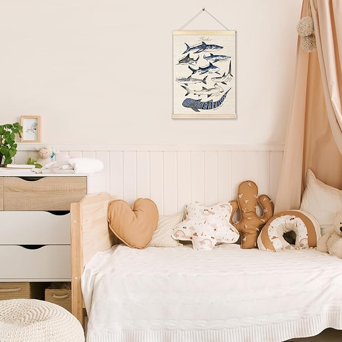 Ecezatik Shark Poster Hanger Frame, Wall Art for Beach Room, Coastal Home Decor, Hanging Decor for Classroom Nursery Boys Room, Gifts for Shark Lovers, 12x16