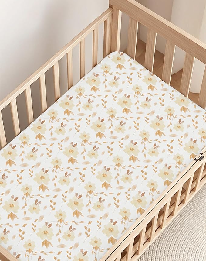 Pack and Play Sheets 2 Pack, Fitted Jersey Knit Mini Crib Sheets for Baby Boys and Girls, Compatible with Graco Pack N Play and Mini Crib Mattress (Honeybee Dreams, Pack N Play/Mini Crib Sheets)