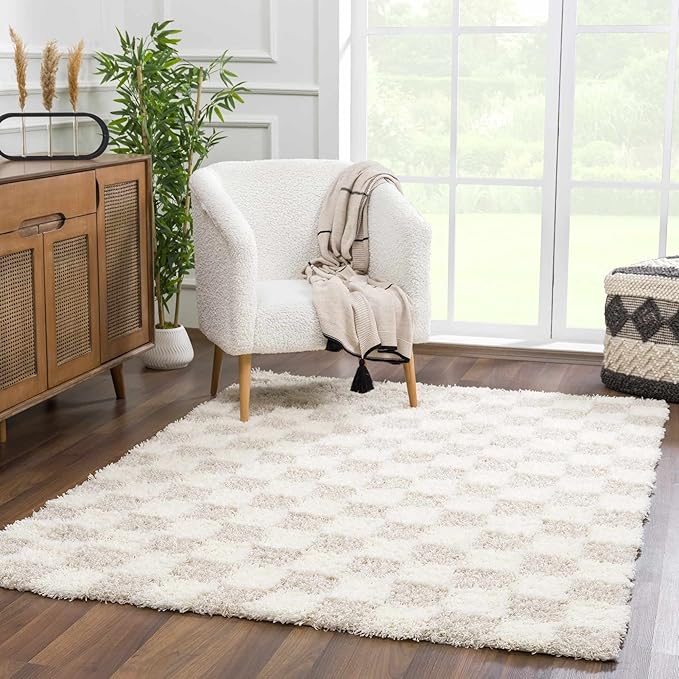 Hauteloom Atira Living Room, Bedroom Area Rug - Contemporary - Plush Pile - Cream, Light Beige, Light Brown - 18" x 18" Sample