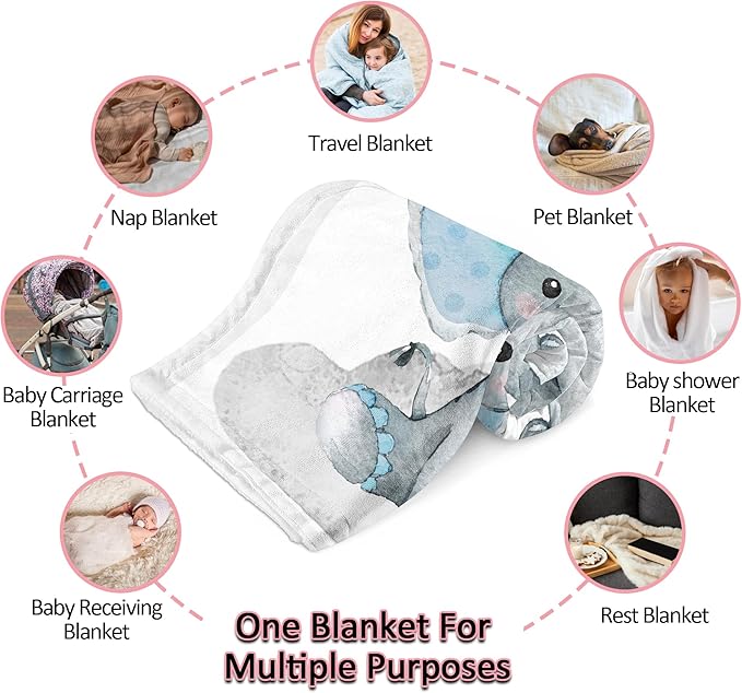Ship Next Day, Personalized Baby Blanket for Boys Girls, Custom Elephant Blanket with Name, Newborn Receiving Blankets for Swaddle Toddler, Baby Shower Birthday Kids Blankets Unisex