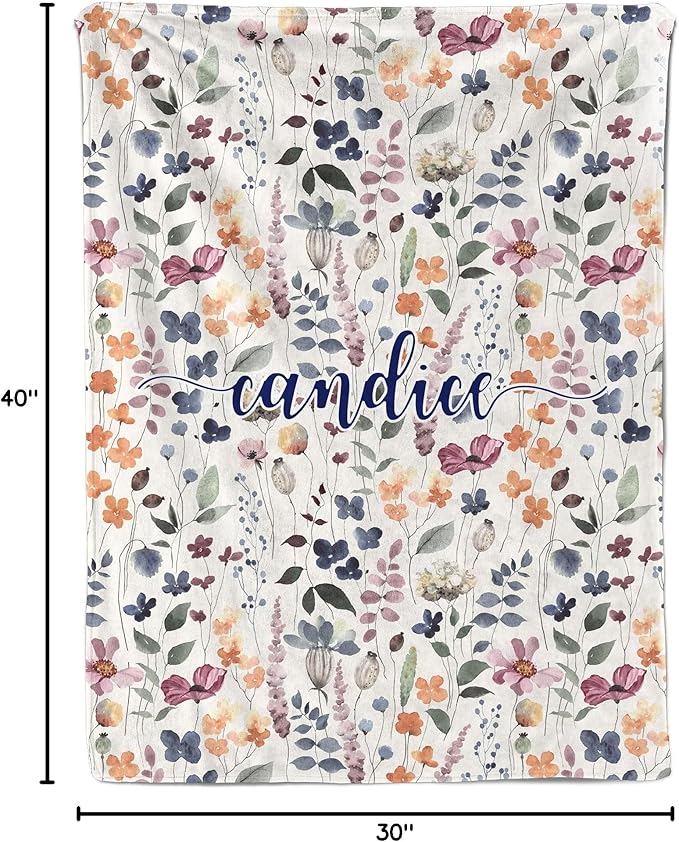 Ship Next Day, Personalized Baby Blanket for Girls, Custom Baby Girl Blanket with Name Retro Flowers, Newborn Receiving Swaddle Blankets, Customized Babies Shower Christmas Birthday Gifts
