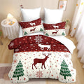 Christmas Duvet Cover Full Size Red Bow Deer Bedding Set 3 Pcs Kids Boys Girls Xmas Christmas Tree Comforter Cover with Zipper Closure (No Comforter)