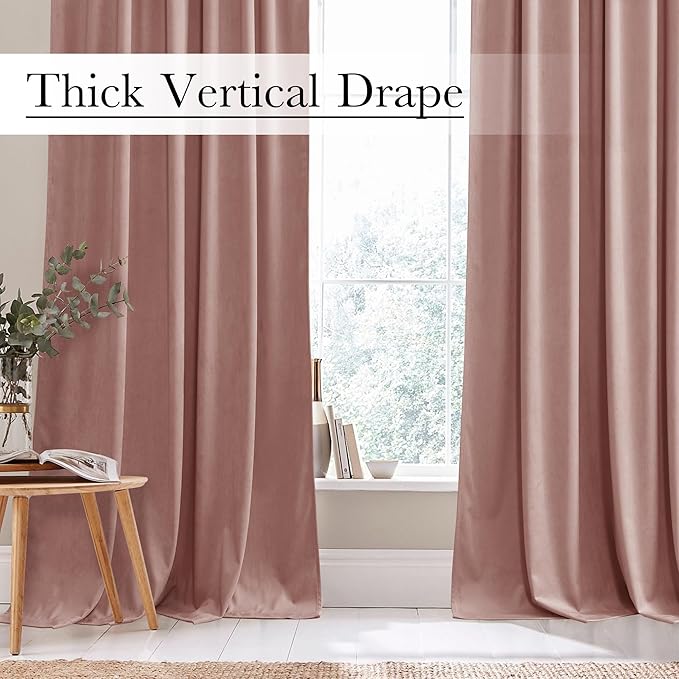 StangH Dusty Pink Curtains 92 inches Long Super Soft Velvet Room Darkening Thermal Insulated Kids Bedroom Window Drapes Back Tab Elegant Decor for Living Room, W52 x L92, 2 Panels
