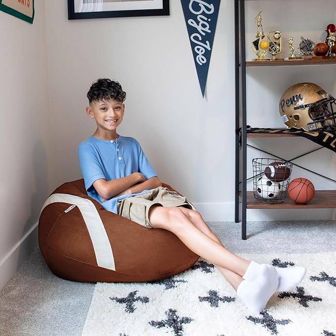 Big Joe Sports Ball Child-Sized Bean Bag Chair for Kids, 2 Pack, Football Plush, Ultra-Soft Lightweight Polyester Blend, 2.5 Foot Refillable