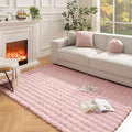 Ashler Faux Rabbit Fur Rug - Pink 6x9 FT Fluffy Soft Area Carpet, Rectangle Fuzzy for Living Room, Bedroom, Machine Washable Shaggy Nursery - 3D Bubble