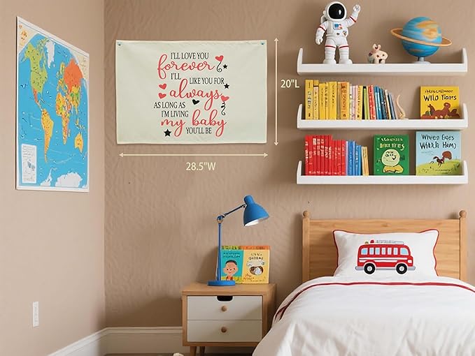 I’ll Love You Forever Kids Nursery Canvas Banner Wall Decor-Baby Room Bedroom Kindergarten Reading Room Playroom Wall Decorations-Baby,Shower Baptism Gift-Rectangular Banner Flag
