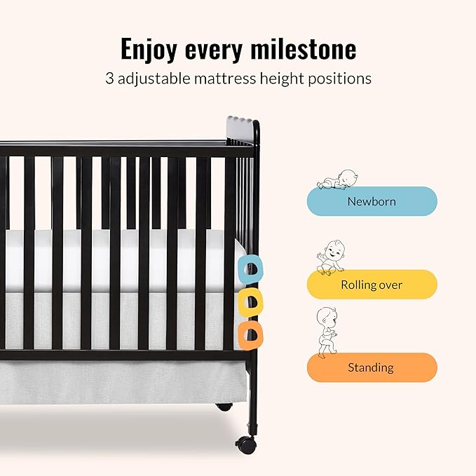 Dream On Me Carson Classic 3-in-1 Convertible Full-Size Baby Crib in Black, GreenGuard Gold & JPMA, 4 Mattress Heights, Converts to Day & Toddler Bed, Locking Wheels, Classic Nursery Design