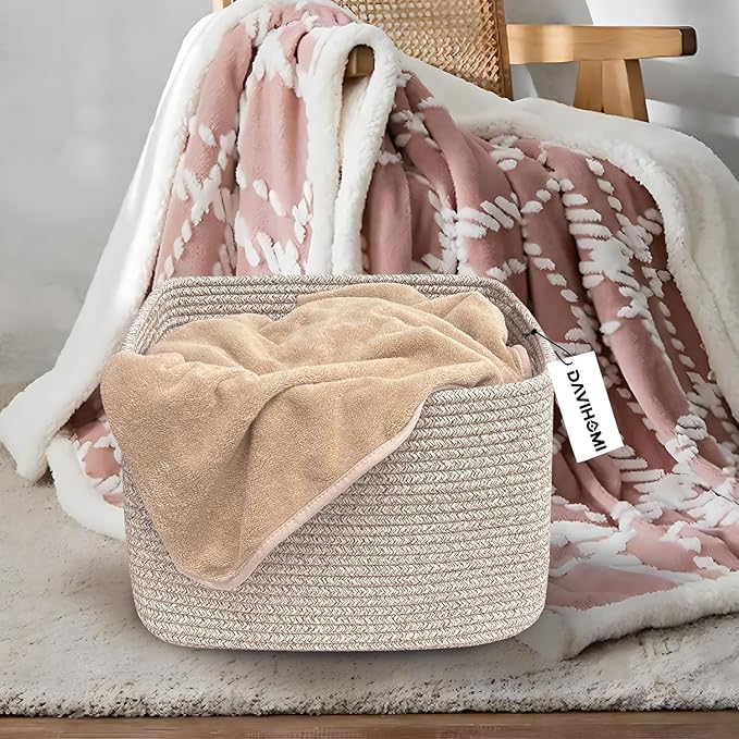 Small Woven Cotton Rope Basket for Organizing, Gift Baskets for Handles, Empty Gift Baskets, Toy Basket for bins|13.5" x 11" x 9.5" home decor for Living Room, Bathroom（All Brown）