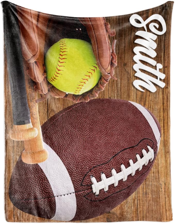 Custom Infant Softball Blanket: Personalized Name and Number Blankets for Baby Kids Boys Girls Teen Mother's Day Father's Day Birthday Easter Gifts(60"x80")