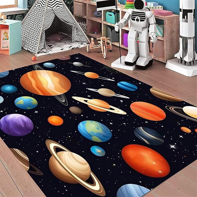 Kids Carpet Outer Space Rug,4x6ft,3D Galaxy Universe Planet Area Rugs Kids Bedroom Space Carpet Universe Solar System Planet Theme Carpets for Living Room Nursery Room Toddler Classroom Decor