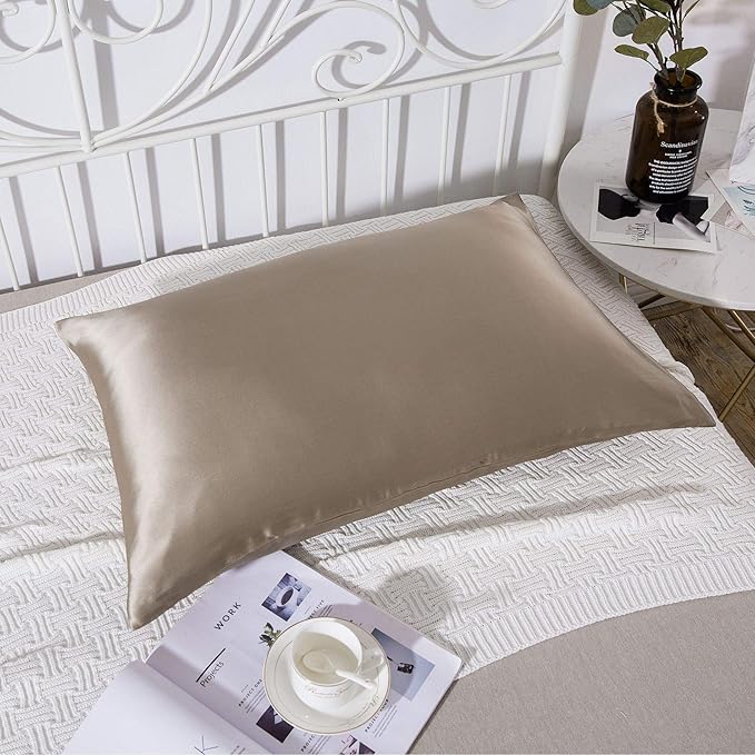 SLPBABY 100% Natural Pure Silk Pillowcase for Hair and Skin, Both Side 19 Momme Silk, Luxury Smooth Satin Pillowcase Cover with Hidden Zipper (Standard(20''x26''), Taupe)