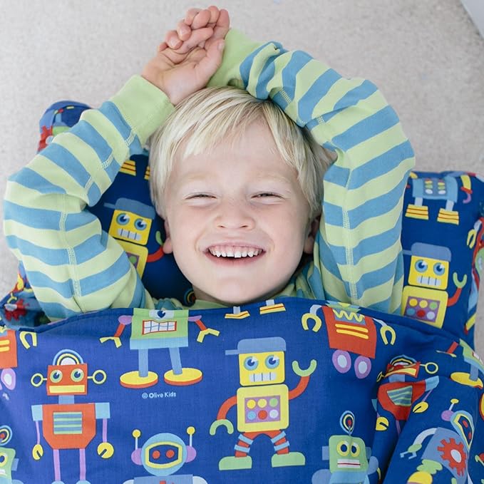 Wildkin Kids Original Nap Mat – Cozy Kids Sleep Mat with Pillow, Ideal for School & Travel - Robots