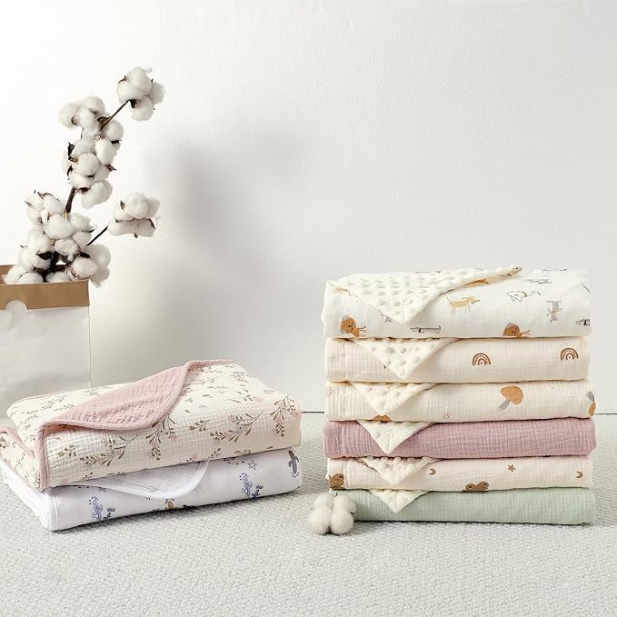 CREVENT 40''X40'' 100% Organic Cotton Muslin Baby Blanket for Newborns, Essential for Baby Shower Birthday Gift - Flower 100X100cm