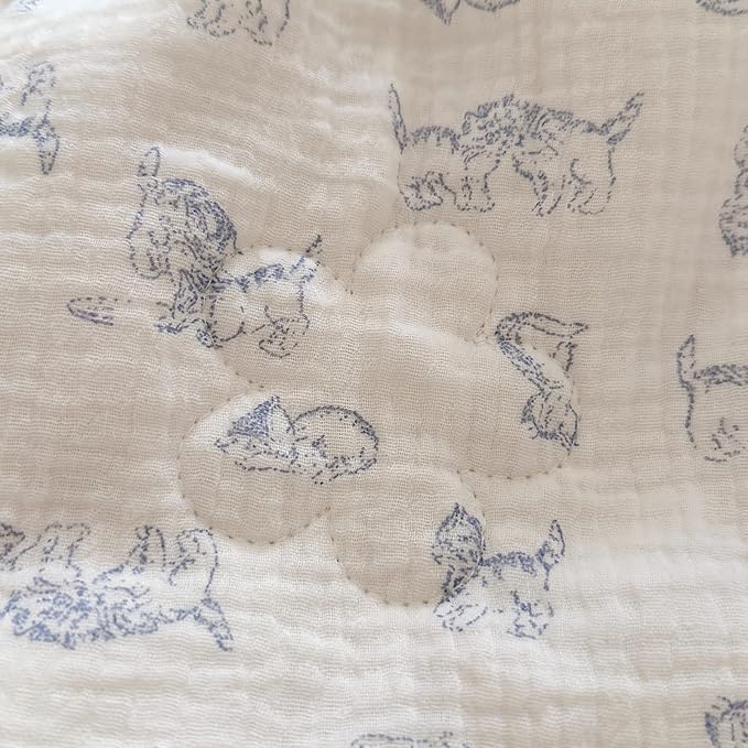 BuLuTu Baby Crib Quilt Cotton Muslin Toddler Blanket for Kids Boys Girls Soft Breathable Toddler Comforter Nursery Quilted Blankets with Lace Edges, 47x59 Inches, Blue Cat Pattern, No Pillow