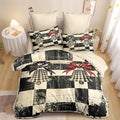 Christmas Duvet Cover Queen Size Retro Christmas Bell Gingham Bedding Set 3 Pcs Kids Boys Girls Xmas Happy Holiday Checked Pattern Comforter Cover with Zipper Closure (No Comforter)