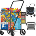 Heavy Duty Folding Shopping Cart for Groceries, Jumbo Grocery Carts with 360° Swivel Wheels, Waterproof Bag, Portable Utility Trolley for Daily, Laundry, Holds Up to 320 LBS