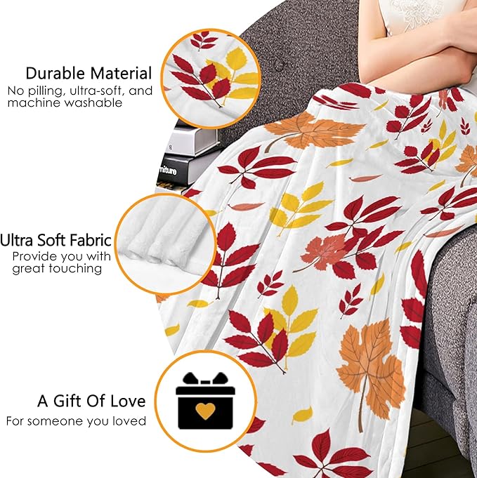 Thuswarm Autumn Colorful Pecan Leaf Flannel Blanket for Autumn Winter Gifts Warm Cozy Soft Funny Print Throw for Bed Couch Sofa 120”×90” Extra Large for Family