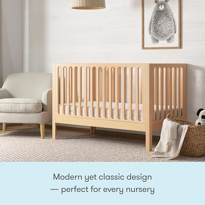 Newton Baby Galileo Standard Crib, Solid Beech Wood in Natural Color, 3-in-1 Convertible Crib with Toddler Bed Conversion Kit, Ultra-Safe Non-Toxic Finish