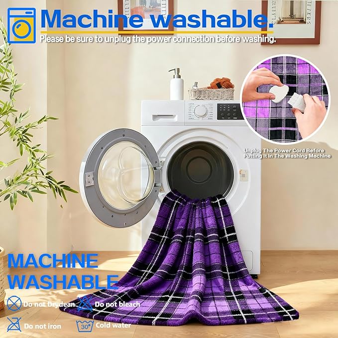 Electric Blanket Heated Twin, Soft Flannel 62"x84" Plaid Heating Blanket with 8 Hours Auto Off 10 Fast Heating Levels Machine Washable Sherpa Heated Blanket with Overheating Protection