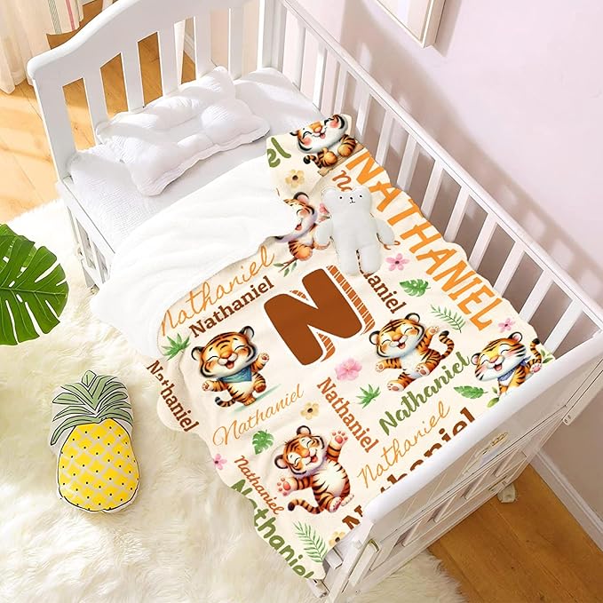Personalized Custom Tiger Preschool Blanket Gifts for Baby Toddler Kids Boys Girls - Customized Tiger Super Soft Lightweight Flannel Sheets Decor for Crib Nap Couch - 30"x40" for Baby/Pets
