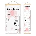 Personalized Kids Name Growth Chart Ruler for Wall Wood Frame Height Measure Chart 13.4x56 in Linen Hanging Height Growth Chart Pink Elephant Kids Room Decor