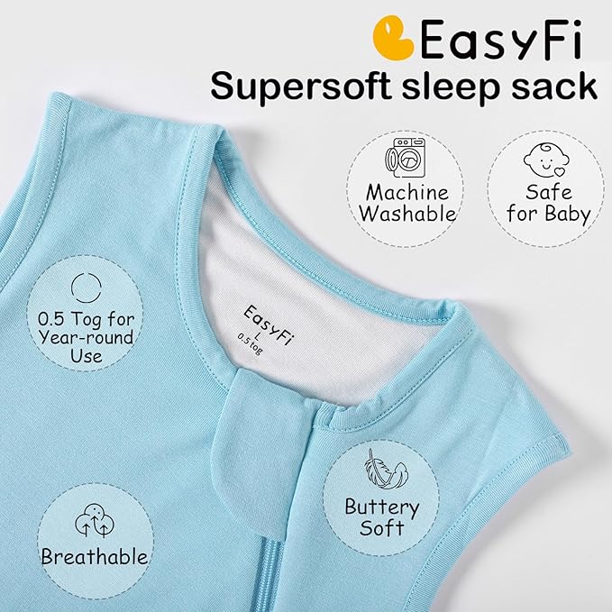 Supersoft Rayon Made from Bamboo Sleep Sack 24-36 Months 0.5 Tog Lightweight Toddler Sleep Sack 2t Baby Wearable Blanket 3t with 2-Way Zipper Summer Unisex Sleeping Bag for Babies - Blue