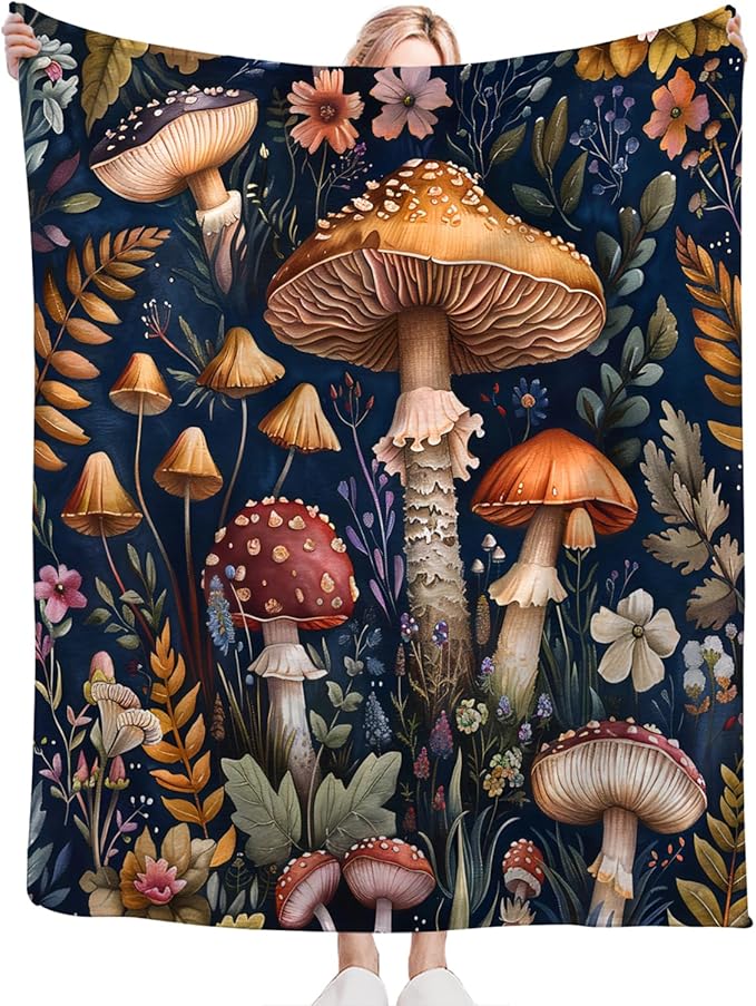 Tijuboni Mushroom Throw Blanket Mushroom Gifts for Girls Women Boys Men Kids Adults Soft Flannel Fleece Blanket for Couch Sofa Bed Home Decor 50"x60"