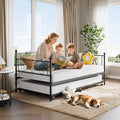Daybed with Trundle, Trundle Bed Twin with Heart-Shaped Headboard, Sturdy Metal Day Bed with Steel Slat Support, Twin Daybed for Living Room, Bedroom and Guest Room, Easy Assembly, Black