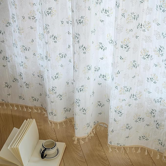 ENJOYBRIDAL Floral 96 Inch Curtains for Bedroom Living Room Drapes Boho Rod Pocket Semi Sheer Long Window Curtains 2 Panel Sets Farmhouse Light Filtering Vintage Patterned Window Treatments