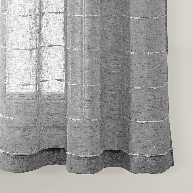 Lush Decor Farmhouse Textured Grommet Sheer Window Curtain Panel Pair, 38"W x 63"L, Dark Gray