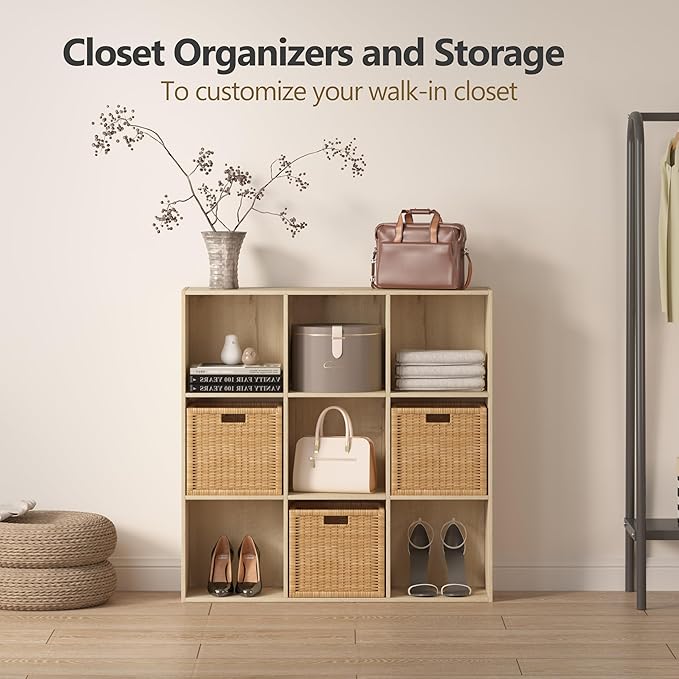 Bookshelf 12-Cube Storage Organizer, Sturdy Wooden Bookcase with Closed Back Panel, Multipurpose Display Shelf for Home Office, Bedroom, Study, 47.72" L x 9.45" W x 35.98" H, White Oak