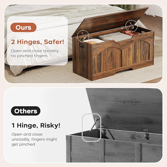Storage Chest, 31.5" Storage Bench with 2 Safety Hinges, Farmhouse Style, 31.5 x 15.7 x 18.3 Inches, U-Shaped Opening for Entryway, Bedroom, Living Room, Supports 330 lb, Rustic Brown