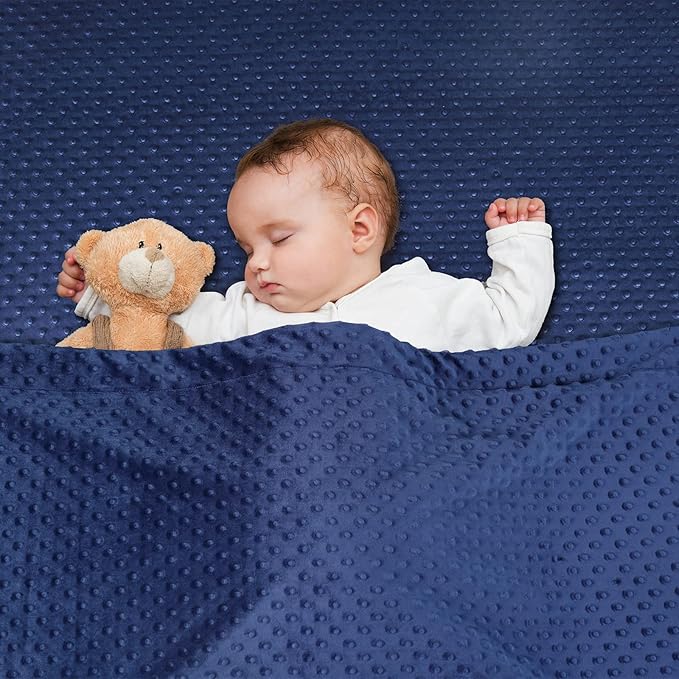 david's kids Micro Fleece Minky Baby Blanket for Boys Girls Neutral with Double Layer and Soothing Raised Dots, 40x50 Inches Breathable and Soft Lightweight Receiving Blanket for Newborns, Navy Blue
