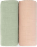 Comfy Cubs Muslin Swaddle Blankets Pack of 2 - 47 x 47 Inch Soft Cotton Baby Blanket Set, Large Multipurpose Wraps for Newborns - Self-Soothing Swaddles for Newborns - Sage & Blush