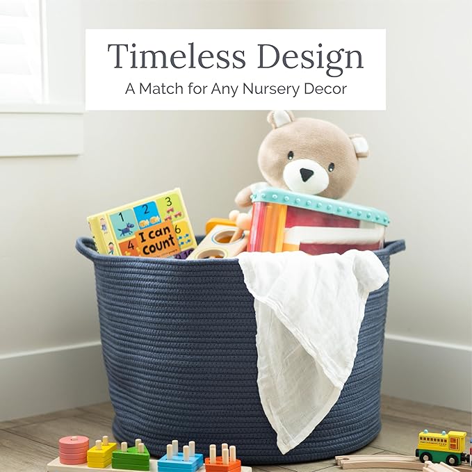 Natemia Extra Large Woven Storage Basket (20" x 20" x 14") - Baby & Toy Organizer, Blanket Basket, Perfect Baby Registry Gift
