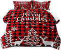 LUVIVIHOME 2PCS Christmas Comforter Set Twin Size, Plaid Bedding, Red and Black Buffalo Check Snowflake Forest Deer Merry Christmas Bedroom Decor, Soft Microfiber Quilt, Xmas Gifts, 1 Pillow Sham