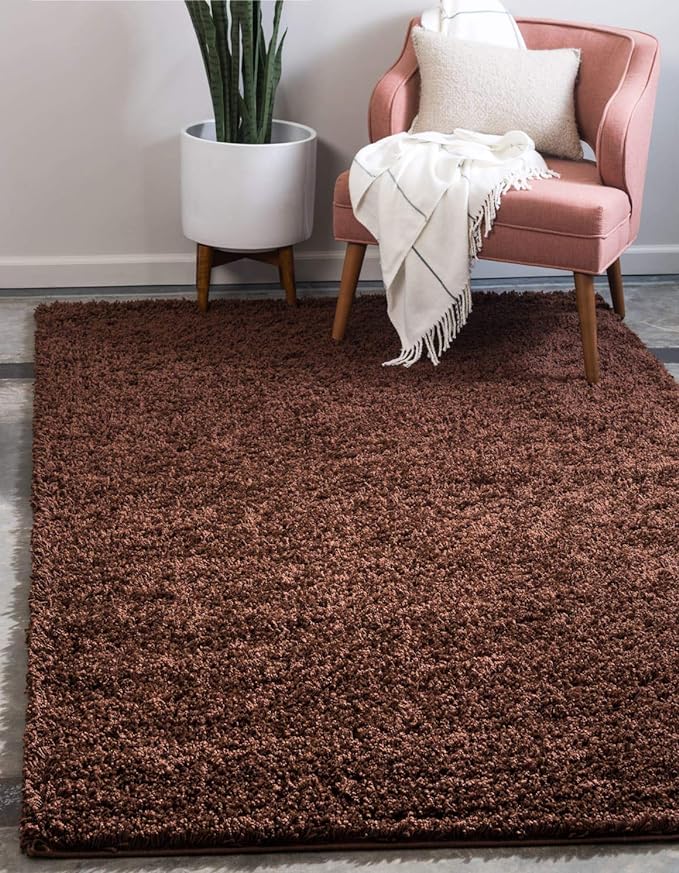 Unique Loom Solid Shag Collection Area Rug (9' x 12' 2" Rectangle Chocolate Brown)