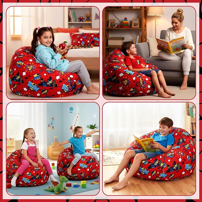 Boao Spider Stuffed Animal Storage Bean Bag Chair Cover (No Filler) Washable Canvas Beanbag Chair Bean Bag Cover with Zipper for Organizing Plush Toys or Textile, Sack Beanbag for Adults