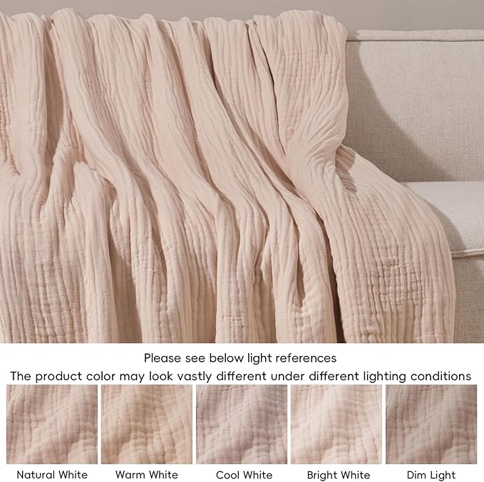 PHF Cooling Muslin Blanket King Size 104"x80", 6-Layer Lightweight Gauze Blanket Made from 35% Rayon Derived from Bamboo & 65% Cotton, Breathable & Ultra Soft Cozy, Aesthetic Home Decor, Cameo Rose