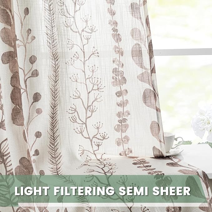 MEETSKY Boho Curtains for Bedroom Linen Style Boho Curtains 84 Inches Long 2 Panels Brown Semi Sheer Privacy Protection Drapes for Living Room Printed Window Treatment, 50x84 Inch